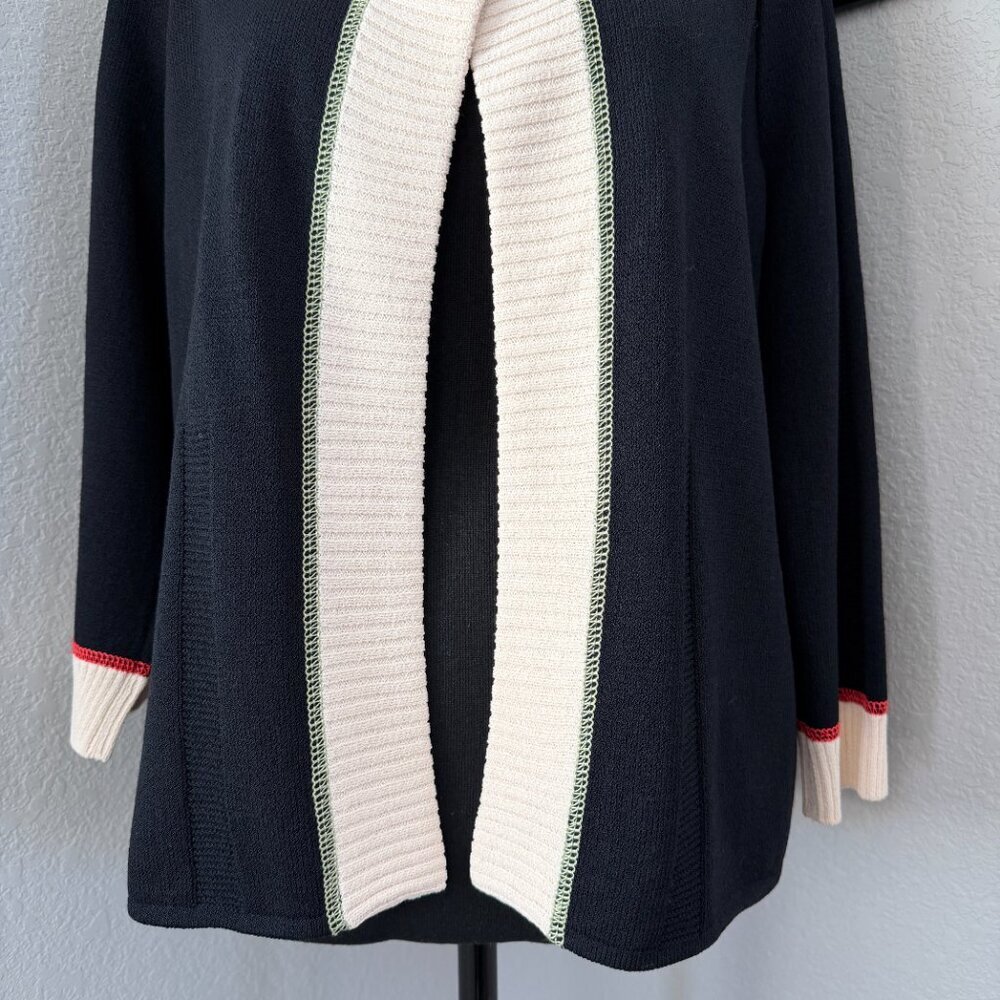 ST. JOHN Sport Wool Cardigan Sweater Black Cream Button Front Small - Picture 9 of 12